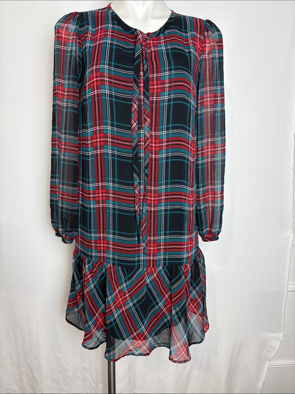 Draper James Plaid Long Sleeve Shift Dress in Red, Green & Black